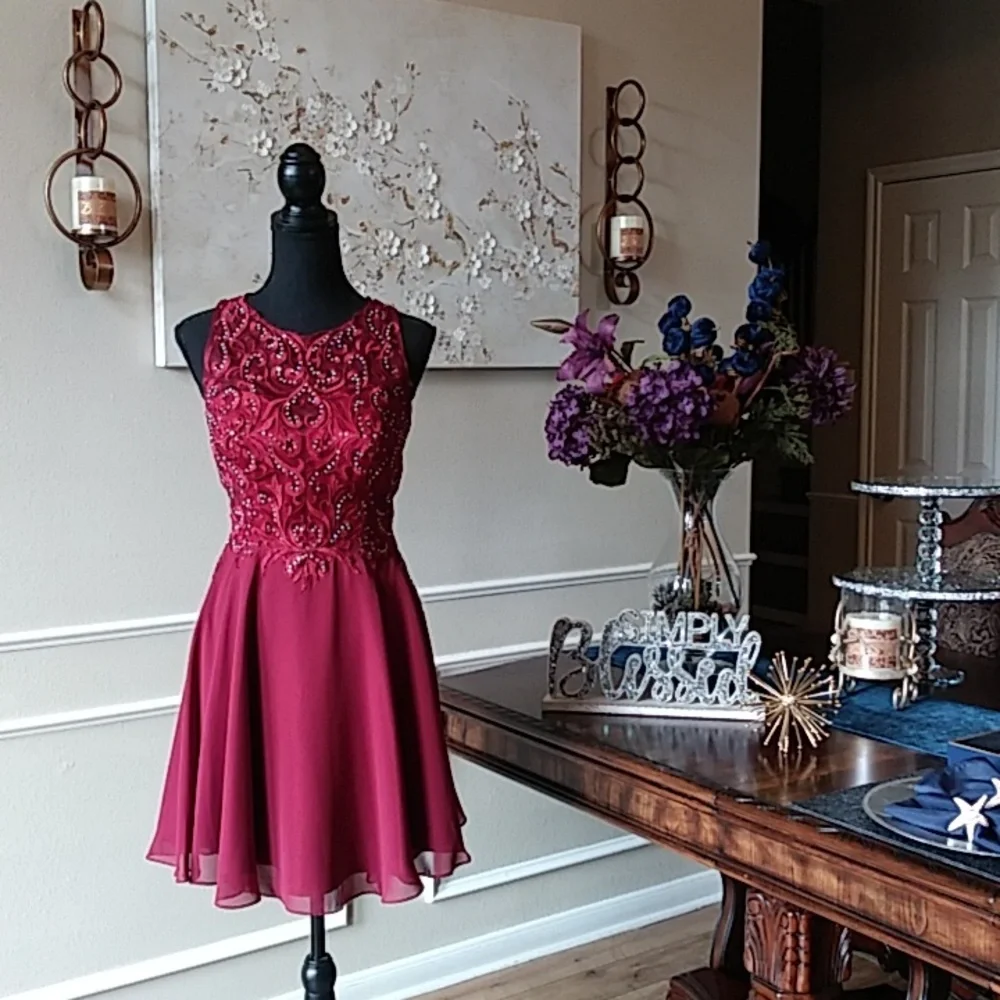 Eureka Fashion Embellished Chiffon A-line Cocktail Mini Dress. Size M - Picture 6 of 17